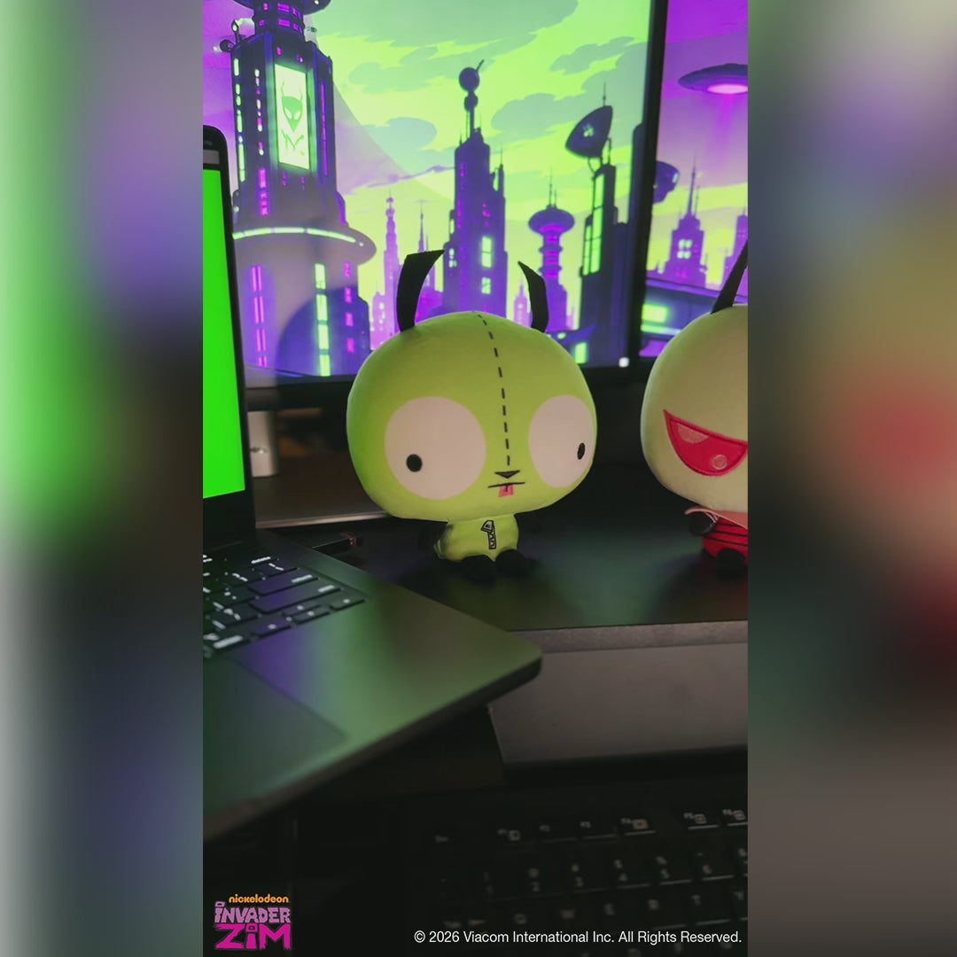 Video featuring the GIR Cloudheads plush in a colorful Invader Zim-inspired setting.