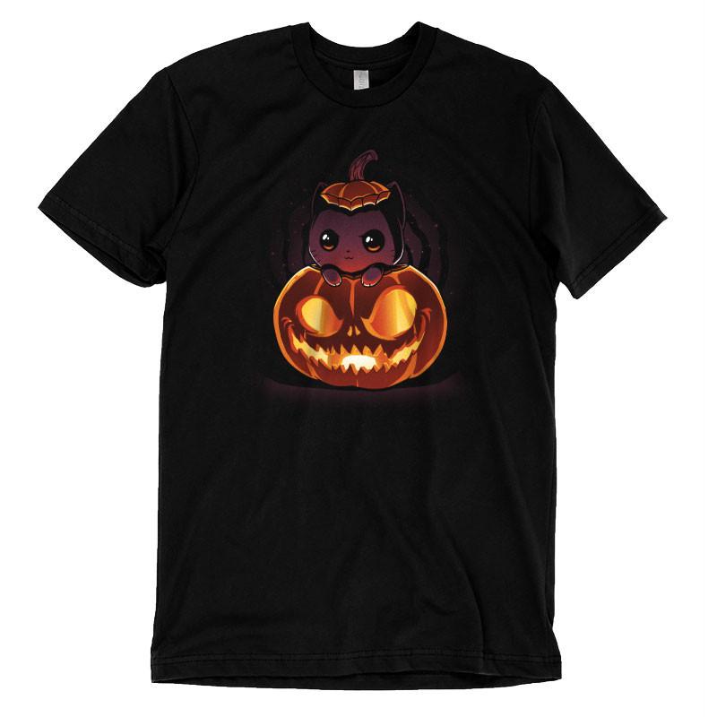A TeeTurtle Pumpkitten t-shirt featuring a jack-o-lantern image.
