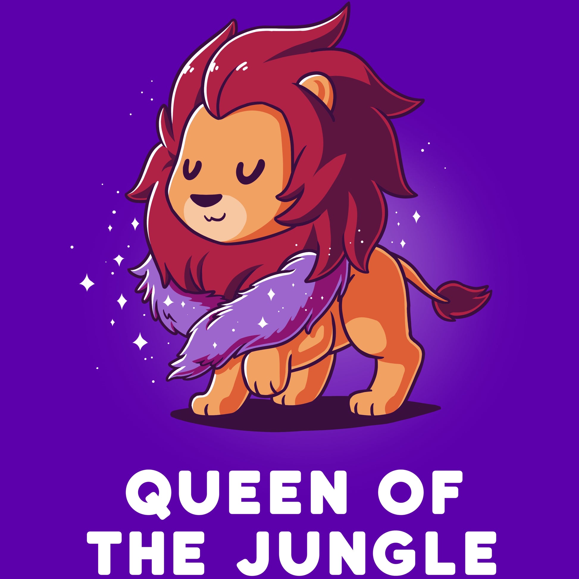 A purple Queen of the Jungle T-shirt with a cartoon lion, depicting the TeeTurtle.