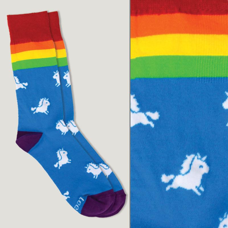 A colorful pair of Rainbow Unicorn Socks from TeeTurtle.