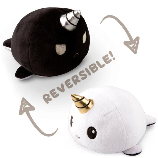 Introducing the TeeTurtle Reversible Narwhal Plushie (Black + White) from TeeTurtle, a delightful black and white mood plushie!