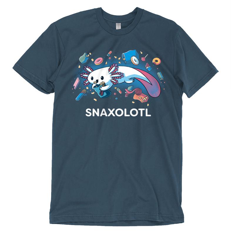 A TeeTurtle t-shirt featuring the adorable Snaxolotl munching on some delicious nom nom nom.