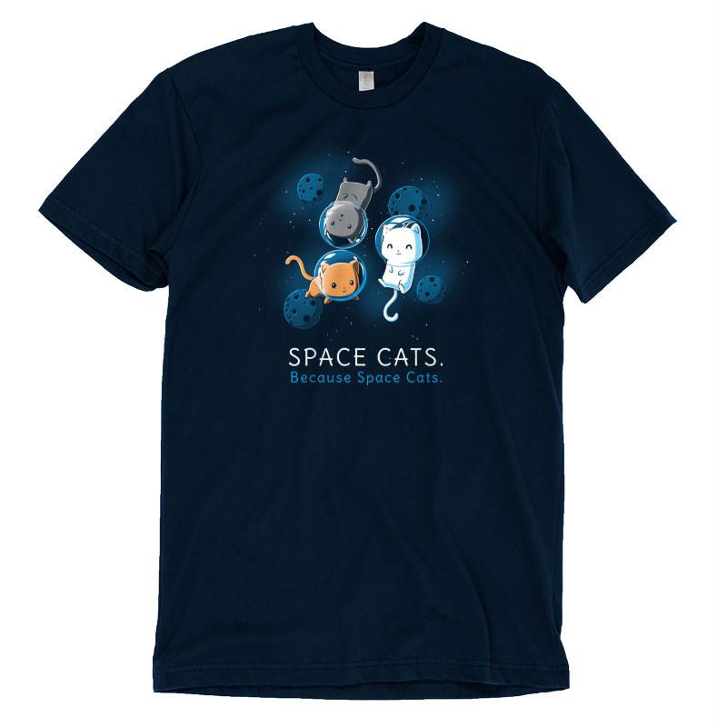Navy Blue Space Cats t-shirt from TeeTurtle.
