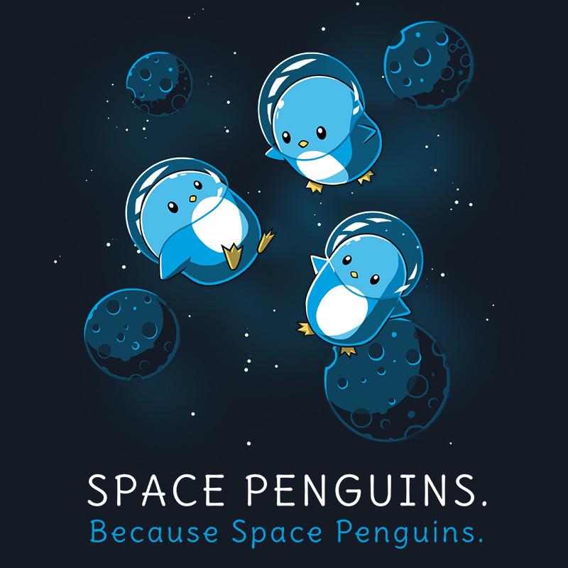 Navy blue T-shirt featuring original Space Penguins by TeeTurtle.