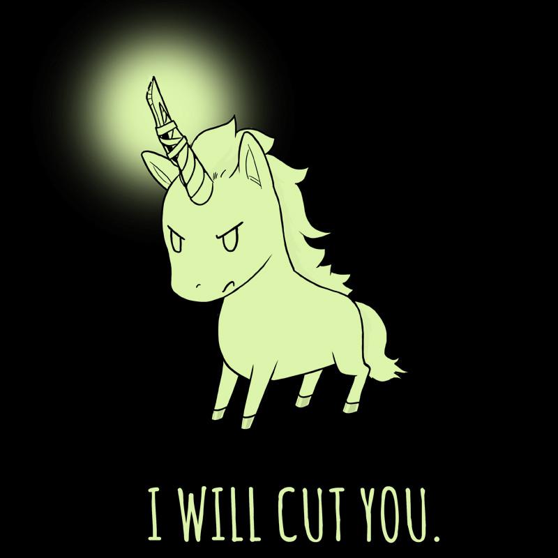 TeeTurtle's Stabby the Unicorn (GLOW) will cut you in a glow-in-the-dark Unicorn t-shirt.