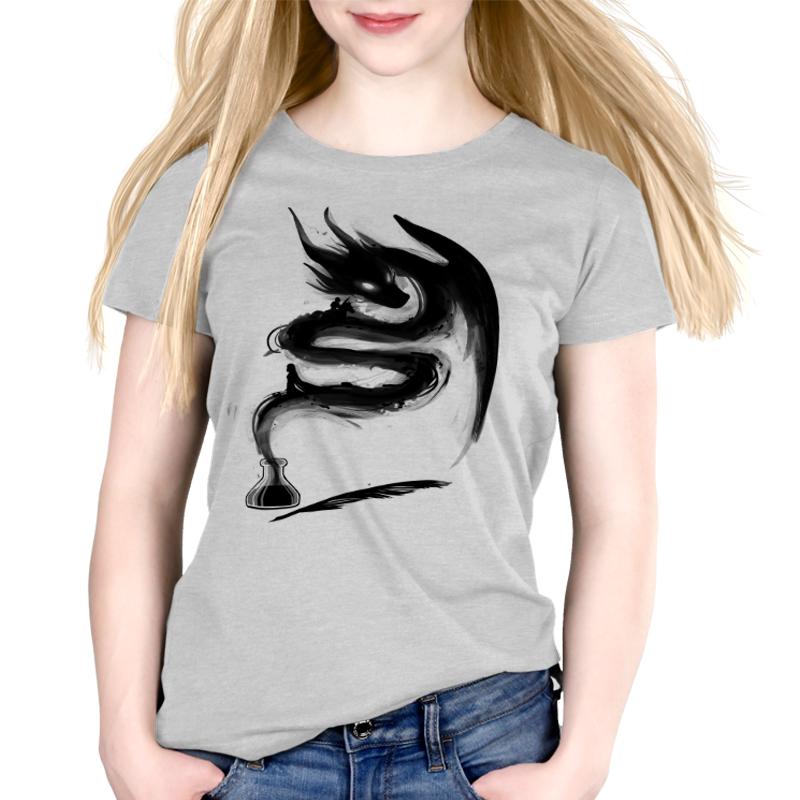 A TeeTurtle women's t-shirt featuring an image of a dragon called "The Hero's Journey" from the brand TeeTurtle.