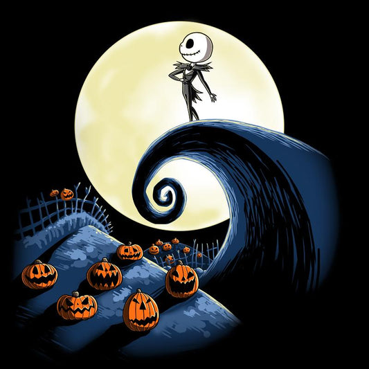 Officially Licensed Disney The Nightmare Before Christmas Jack Skellington and pumpkins on a hill.
