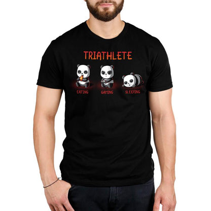 A black TeeTurtle Triathlete t-shirt with three panda bears on it.