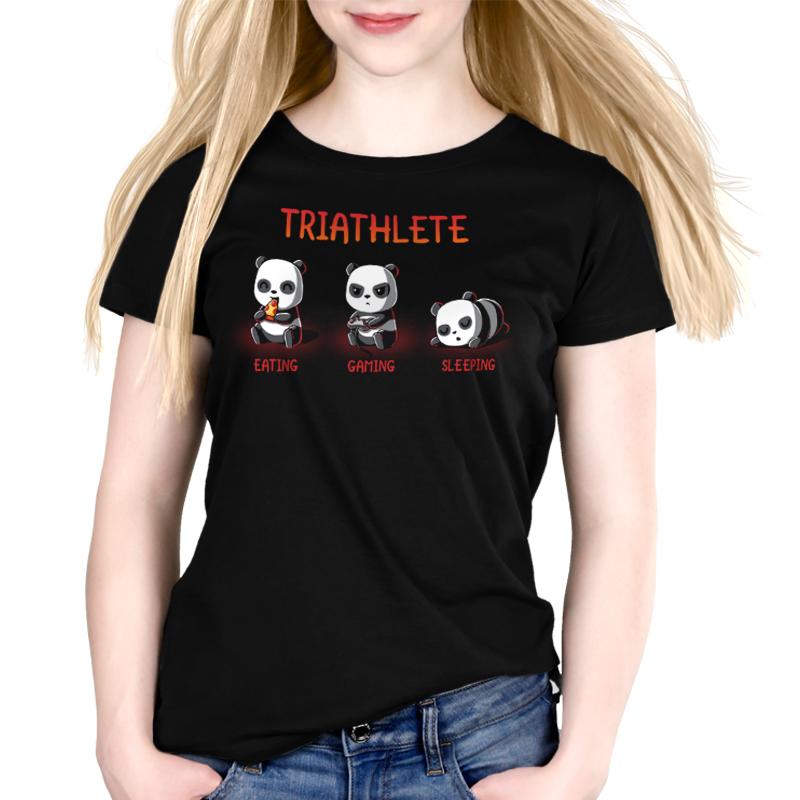 A comfortable black women's Triathlete t-shirt by TeeTurtle.