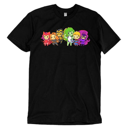 A Women of Marvel Shirt with officially licensed Marvel cartoon characters on it.