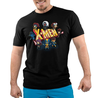A man wearing a Marvel - Deadpool/X-Men officially licensed X-Men Shirt in Super Soft Ringspun Cotton.